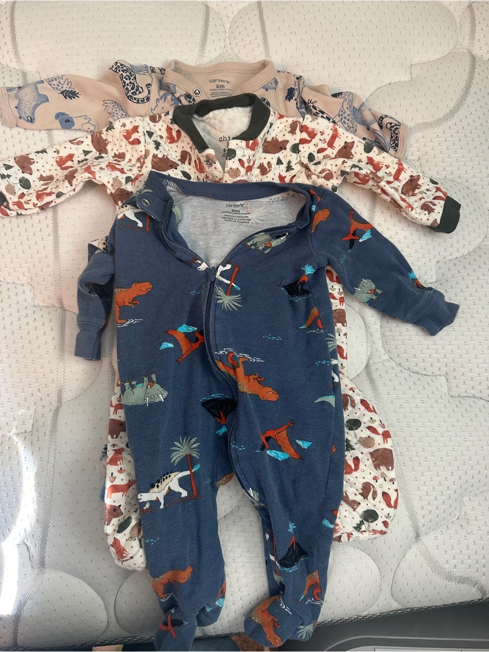 Carter's Navy and Cream Dinosaur Zip Footie Set